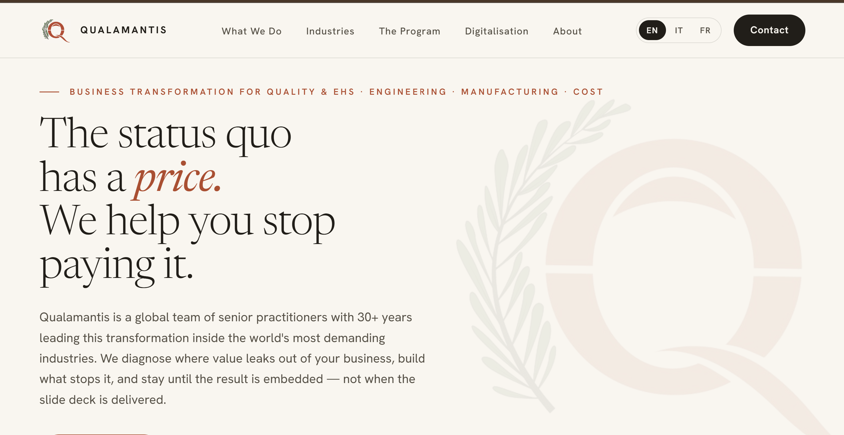 Page d'accueil du site Qualamantis